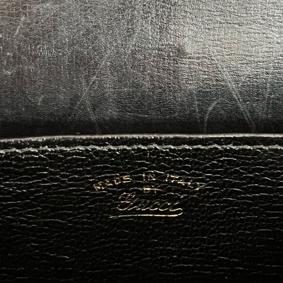Gucci Vintage Black Embossed Leather Fold-Over Clutch Bag Purse Women's - Picture 7 of 9